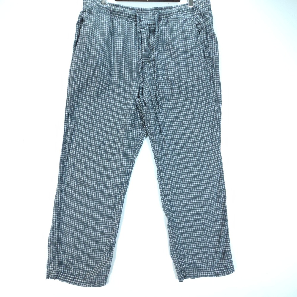 Vintage J Crew Pants Mens L Blue Grid Plaid Cotton Pajama Lounge Streetwear